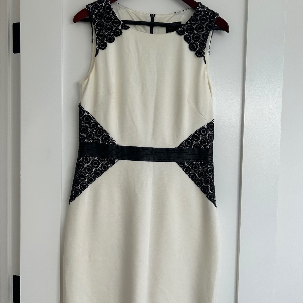White and Black Faux Leather and Lace Dress